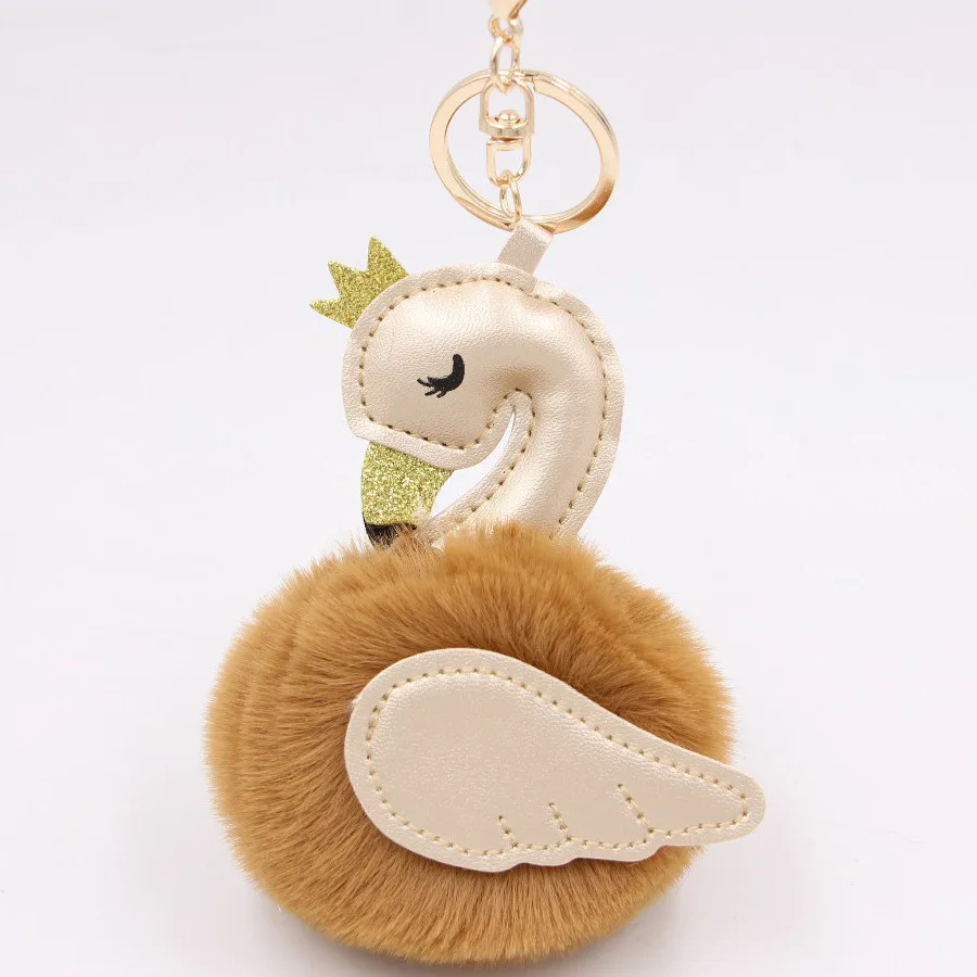 

Cute PU Leather Swan Plush Key Chain Imitation Rabbit Hair Ball Car Ornaments Fur Keychain Key Ring Fashion Ladies Bag Pendant