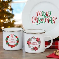 flower merry christmas enamel mugs creative party coffee wine cup drink dessert cocoa chocolate mugs handle drinkware xmas gifts