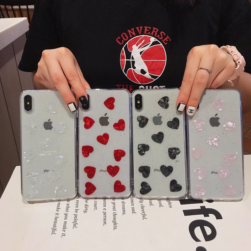 Bling Glitter Sequin Love heart Pattern Claer Soft Silicone TPU Phone Case Cover For iPhone X 10 XR XS Max 8 7 6 6s Plus Coque |