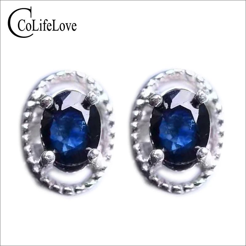 КЛАССИЧЕСКИЕ СЕРЕБРЯНЫЕ сапфировые серьги-гвоздики 4*6 мм 1 карат натуральный