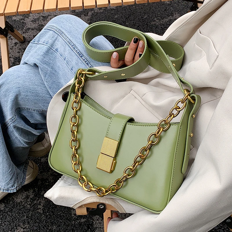 

Branded Design PU Leather Small Crossbody Shoulder Bags For Women 2021 Summer Ladies Luxury Tendy Chain Underarm Handbags