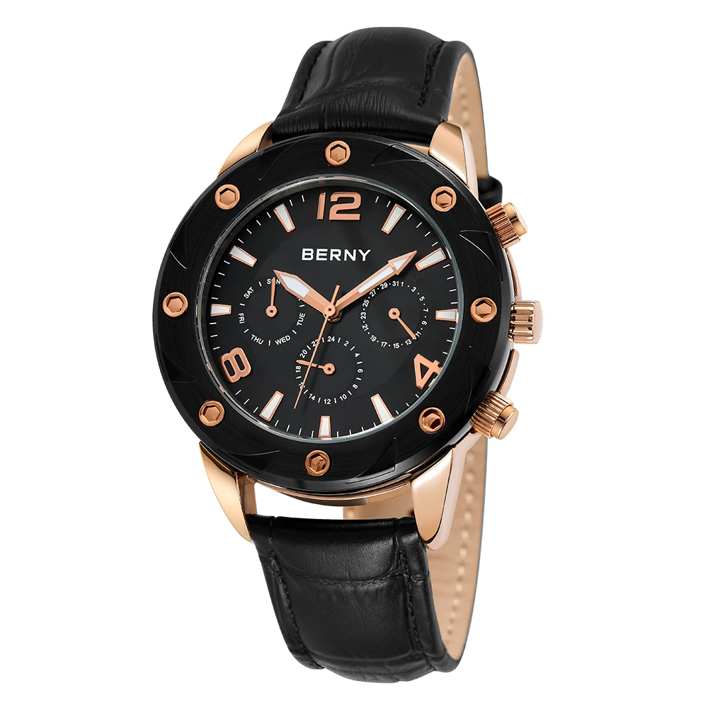 Men Watch Swiss Multi-function Quartz Stainless Steel Case Luxury Waterproof Man Wristwatch Male Clock Relogio Masculino
