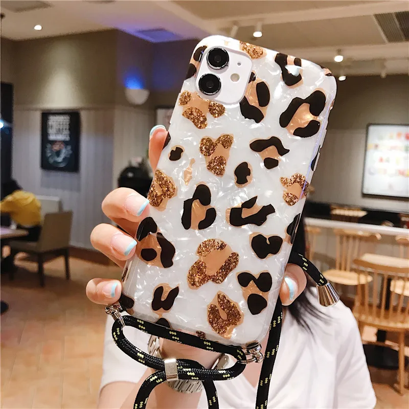 Чехол цепочка с леопардовым принтом для iPhone 12 11 Pro Max XS XR 7 8 Plus SE2020 ремешок на шею