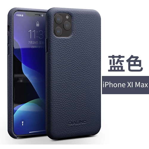 Чехол ручной работы из натуральной кожи для iPhone 11 Pro Max, чехол из зернистой кожи с узором, чехол для телефона для iPhone 11 Pro Max, черный чехол - Цвет: Темно-синий