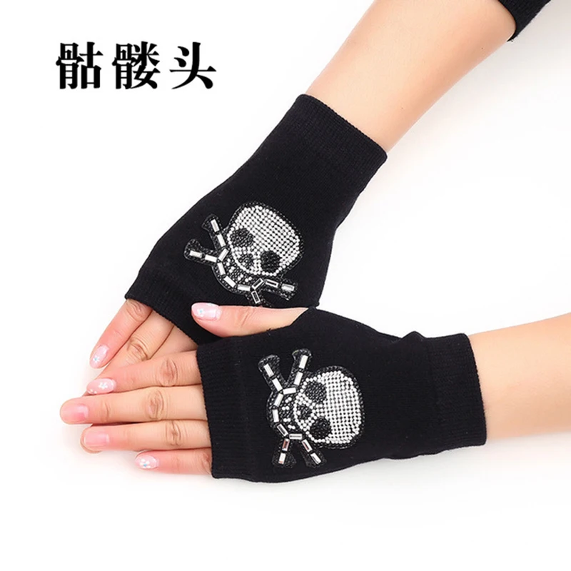 Перчатки женские с заклепками теплые вязаные модные танцевальные митенки без