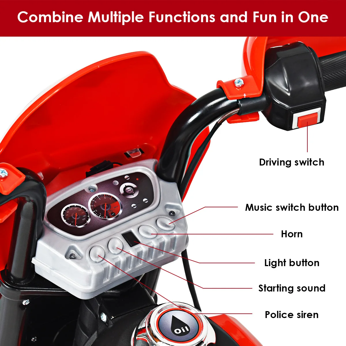 

6V Battery Powered Motorized Electric Kids Ride-On Bike w/Training Wheels Red