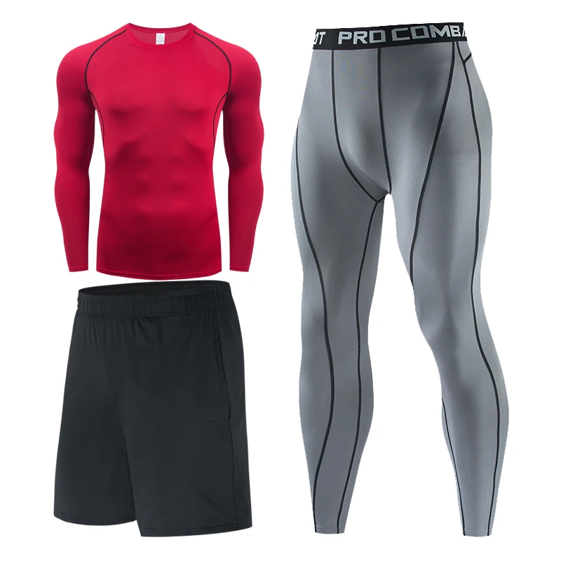 

Brand Men Sportswear Compression Sport Suits Quick Dry Running Sets Clothes Sports Joggers Training Gray Gym Fitness Tracksuits