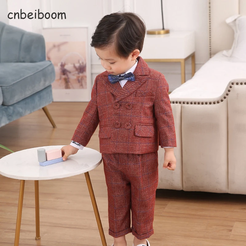 Boy Blazer Baby Boys Sets Gentleman Suit Red Autumn and winter Formal Tuxedo For 1 2 3 4 5 Year Birthday Party Dress Infant Gift