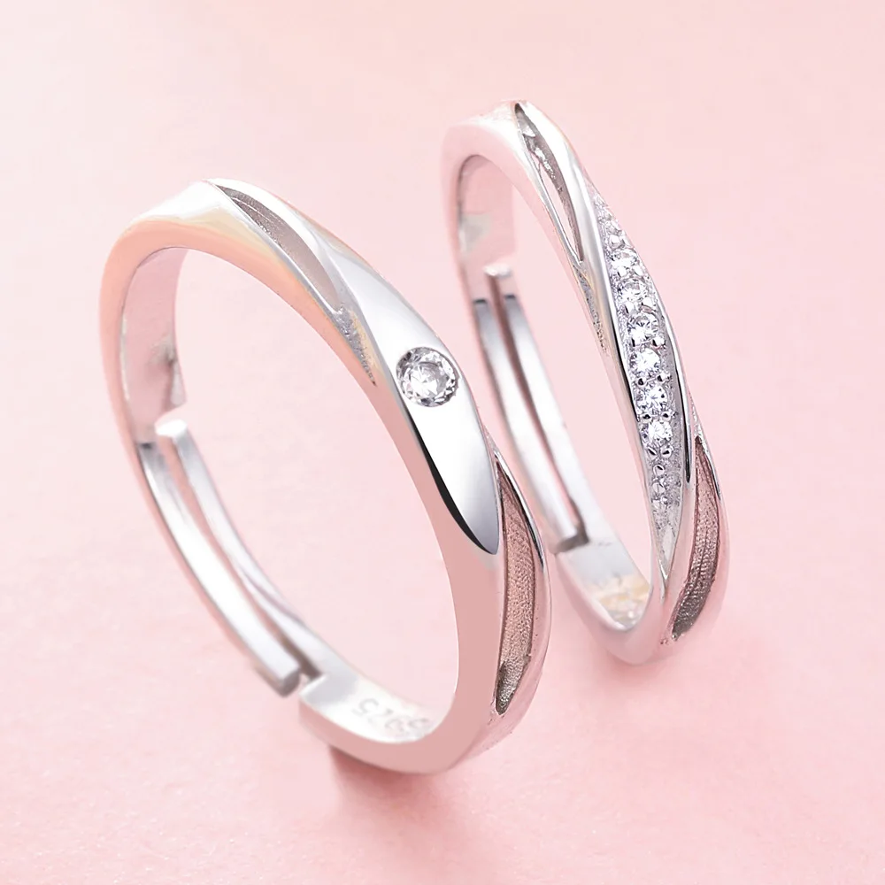 

Pair 925% Silver Jewelry With Simple Opening Design Fashion Romantic Classic Couple Gift Festival Rings For Woman Men Lover
