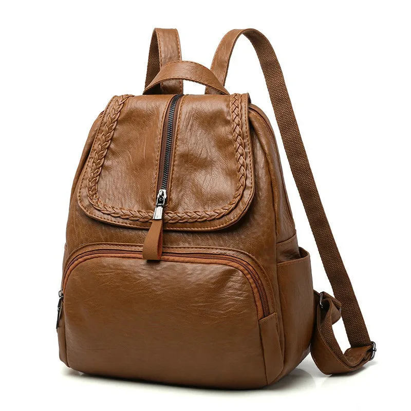 

New Korean Fashion Casual Personality Pu Soft Leather Travel Lady Bag School Bags Women Backpack