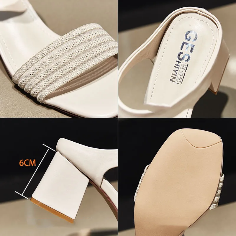 

Sexy Open Toe High Heels Lady Pumps Dress Party Shoes Women Summer Slides Designer Slippers 2021 Fashion Mesh Female Sandals