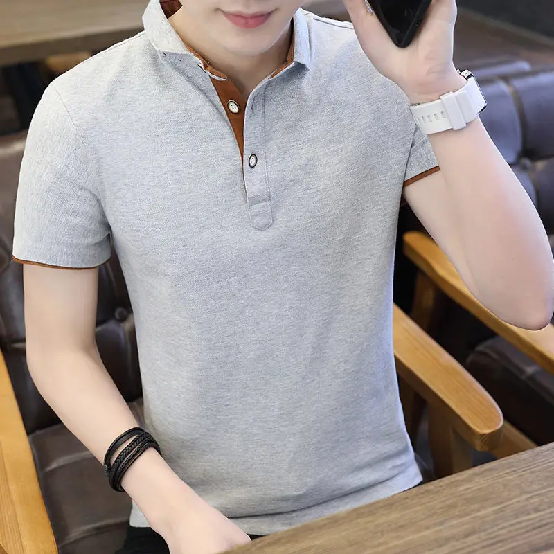 

Summer Pure Cotton Men's Polo Short Sleeve T-Shirt Half Clothes V Youth Slim Bottom Wear Lapel Trend