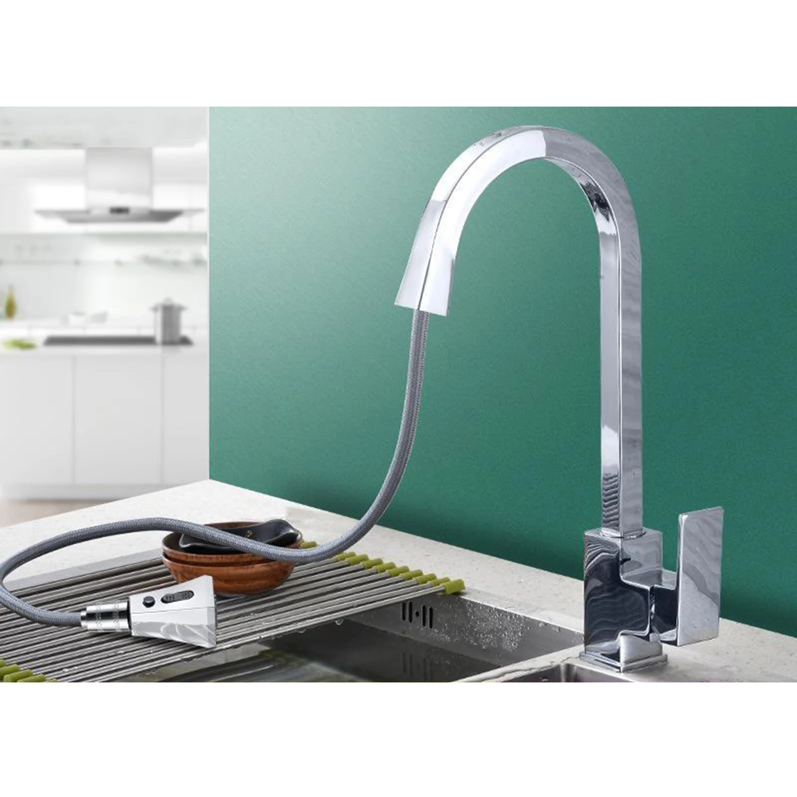 

Вытяжной кухонный кран, одноуровневый стальной с распылителем, кухонный кран