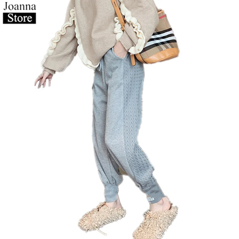 

Spring New Splice Sweatpants Women High Waist Pockets Loose Harem Pants Autumn Black Plus Size Casual Drawstring Trousers Female