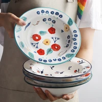 plate straw hat shape hand painted underglaze painting fresh pastoral floral ceramic home dining plate tableware food container