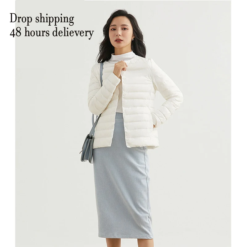 

Winter Long Sleeve Tops Outwear Plus Size Warm Coat Portable Short Women Ultralight Thin White Duck Down Jacket Piumino Donna