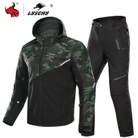 lyschy camouflage motorcycle jacket pants suit waterproof autumn winter men motorbike riding cold proof moto jacket armor