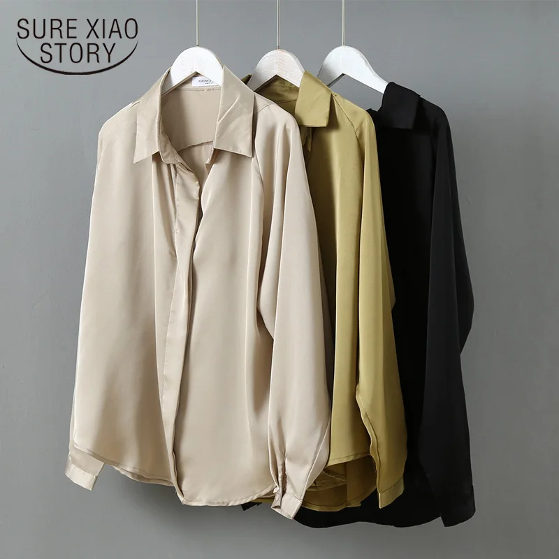 Модные свободные однотонные женские рубашки Blusas Mujer De Moda Весна Осень Новые темно-зеленые женские блузки с длинным рукавом Топы 6720 50