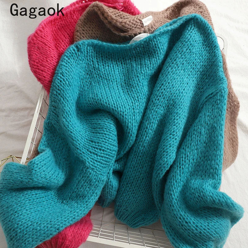 Gagaok дропшиппинг свитер для женщин 2021 весна осень новый однотонный o-образный