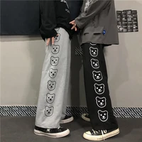 houzhou korean style wide leg pants women baggy harajuku cartoon print women jogging sports pants hippie black casual trousers