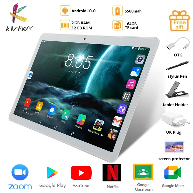 KIVBWY планшет 10 1 дюймов LTE 4G Телефонный звонок Планшеты Octa Core Android 0 Tablet pc 2 ГБ + 32 Wi Fi GPS