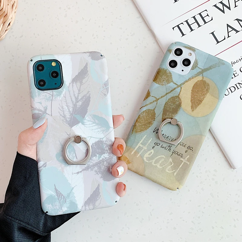 KEXIN Abstract Leaf Phone Cases For iPhone 11 Pro XS MAX XR 6S 6 7 8 Plus Case Matte Plants Leaves Cover With Finger Ring |