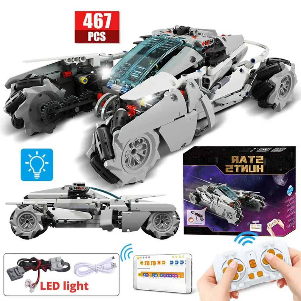 

467pcs 4WD MOC Technical STAR APP Remote Control Rotating Drift Racing Car Building Blocks LED City RC Vehicle Bricks Toy