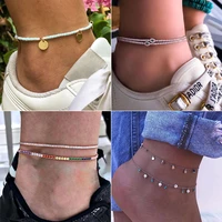 multilayer shell anklet for women foot jewelry summer beach barefoot seashell bracelet ankle on leg bohemian jewelry accessories