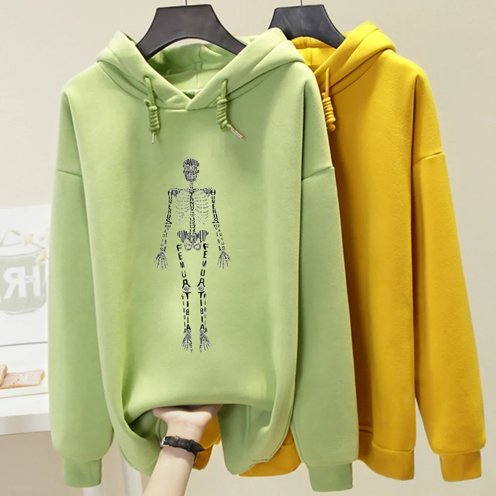 Gothic Punk Hooded Hoodies Coat Sweatshirts Skeleton Hoodies Unisex Sweetshirts Korean Sweatshirts for Women Plus Size Fleece