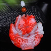 natural chicken blood color hand carved pisces jade pendant fashion boutique jewelry men and women carp necklace gift accessorie