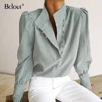bcolut office puff sleeve white woman blouses long sleeve stand collar shirt autumn winter streetwear top work wear lady 2020