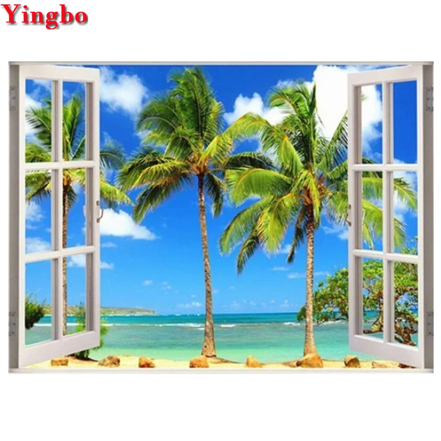 Diy Алмазная картина Приморский кокосовый дерево Полный Круглый 5D алмазная