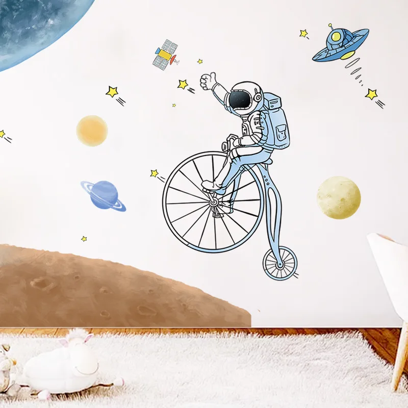 

Cartoon Planet Astronaut Wall Stickers Bedroom Kids Room Kindergarten Background Decoration Removable Murals