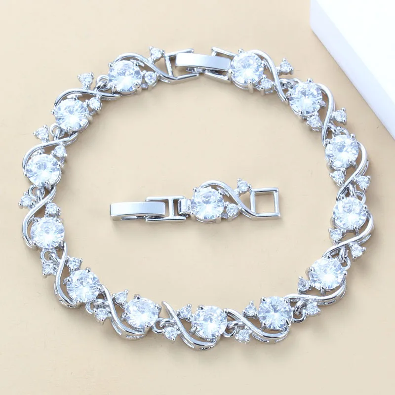 Женский браслет из натурального белого камня с фианитами длина 20 5 см | Украшения