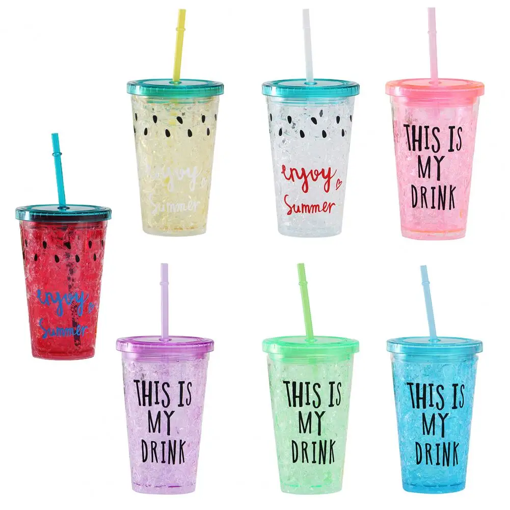 Double-layer Plastic Straw Cup with Lid Lovely Sweet Fruit Color Letter Bottle Broken Ice Cold Water for Home | Дом и сад