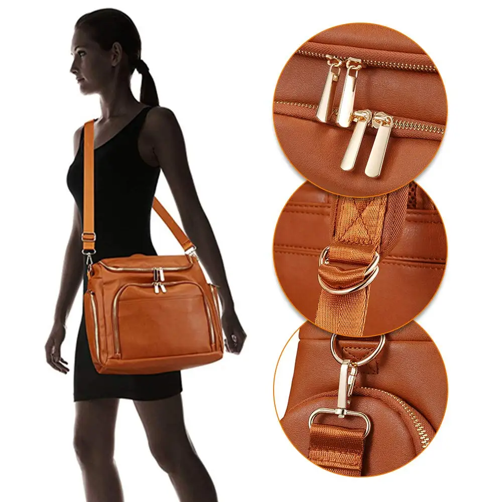 Bolsa de pa&ntilde;ales 7 en 1 para beb&eacute;, bolso de maternidad de cuero PU s&oacute;lido, mochila de viaje de gran capacidad, bolsas de cochecito con cambiador-3