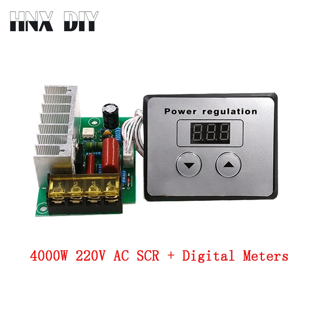 

4000W 220V AC SCR Voltage Regulator Dimmer Electric Motor Speed Temperature Controller + Digital Meters For Water Heater Motors