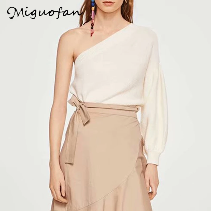 Miguofan свитера на одно плечо сексуальный вязаный свитер для женщин модный