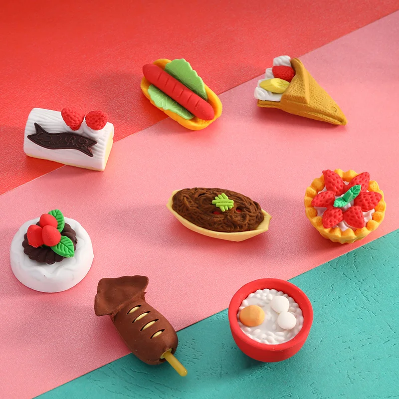 

Оригинальный мультяшный ластик из термопластичной резины для еды, гамбургеров, картошки, суши, десертов, тортов, коллекция резиновых подарк...