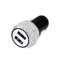 car charger diamond new car phone charging head safety hammer double usb fast charge 2 1a diamond studded aluminum charger