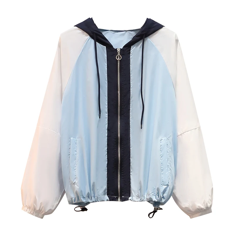 

Women's Jackets 2021 Summer Coats Windbreaker Jacket Sun Protection Coat Patchwork Colour Women Clothing Thin Hooded Outerwear