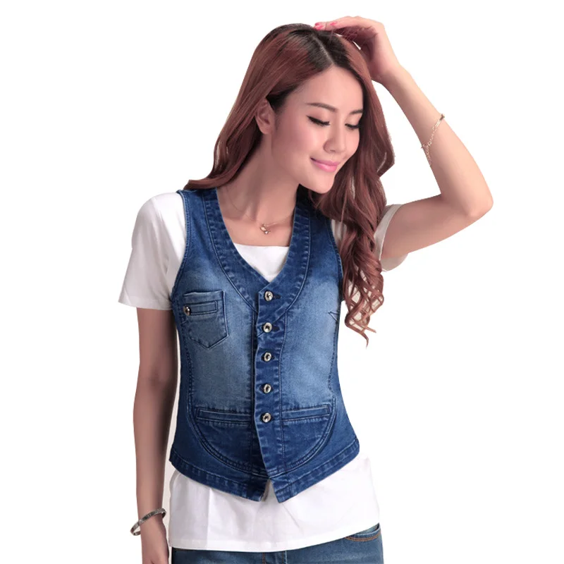 

Жилет женский джинсовый из 100% хлопка, батальных размеров, 2022