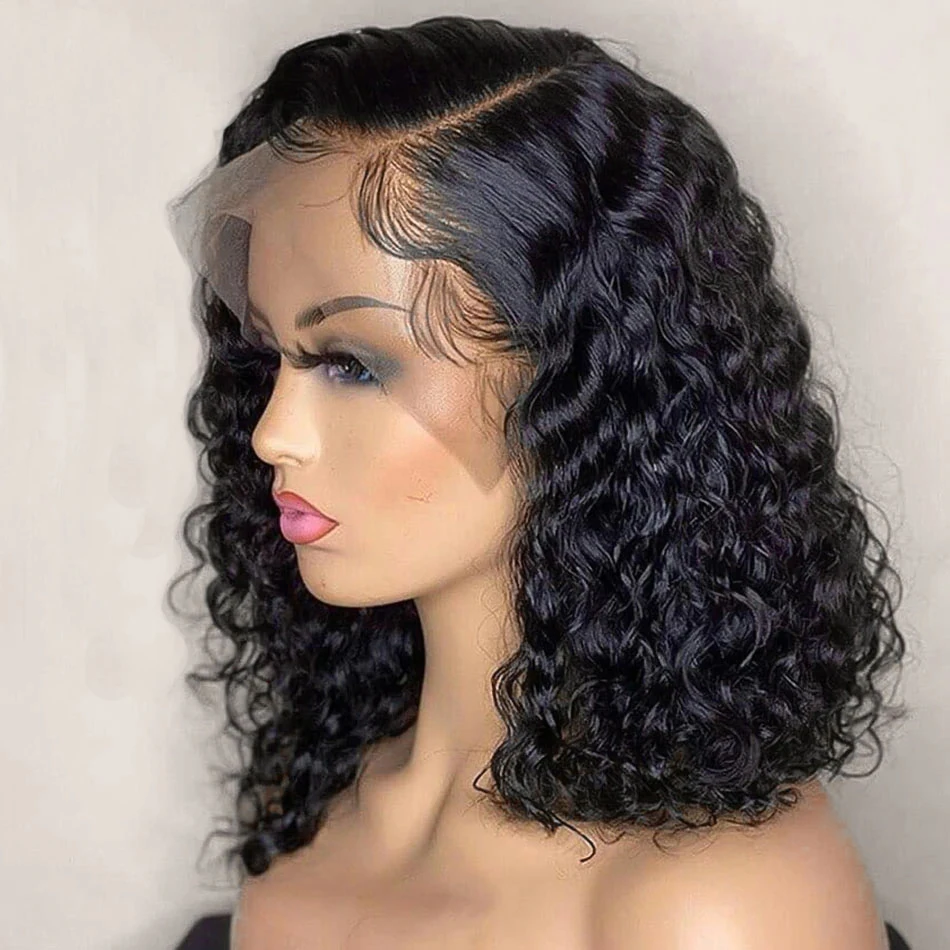 Lace Front Human Hair Wigs Short Curly Bob Brazilian Human Hair Wigs For Black Women 4x4x1 Lace Frontal Closure Deep Wave Wigs