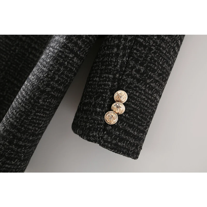 

Women Autumn Winter Double-Breasted Woolen Overcoat Stylish Plaid Long Jacket Coat Female Thick Warm Outerwear Chic Tops