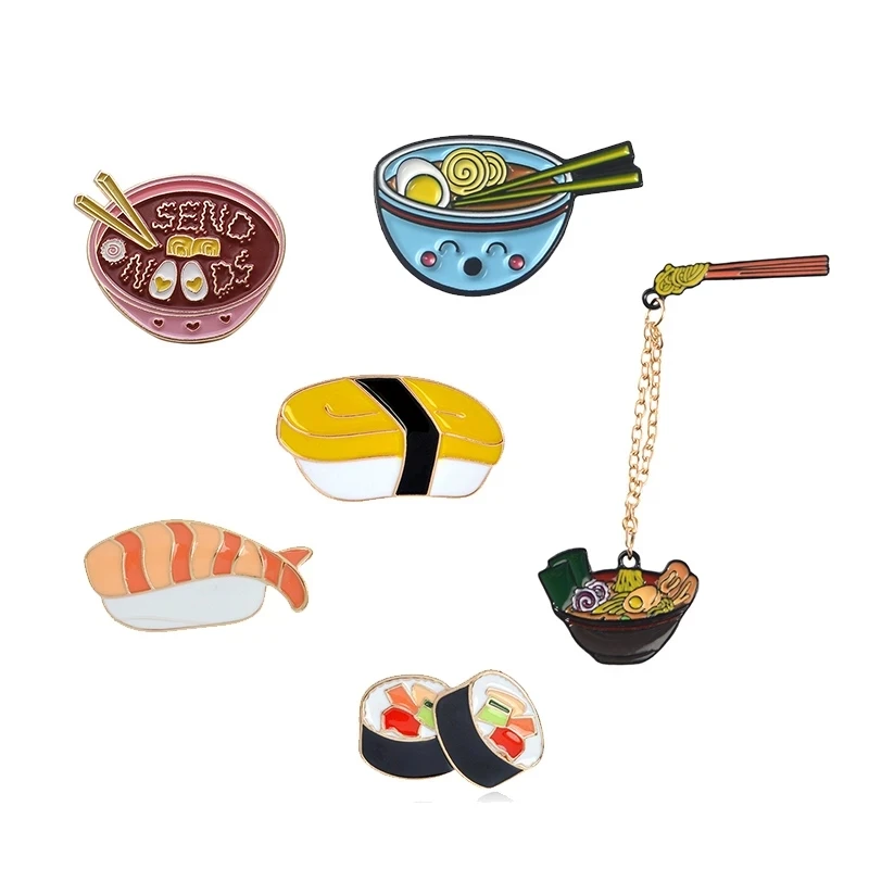 Delicious Sushi Ramen Enamel Pins Cute Japanese Foods Tonkotsu Noodles Brooches Bag Shirt Collar Lapel Pins Badge Jewelry Gifts