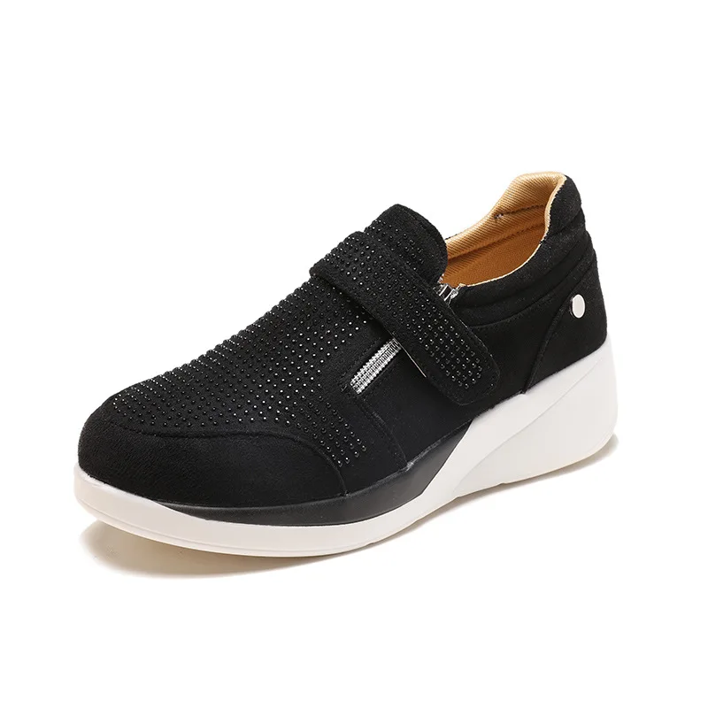 

Large black shoes 2021 sports board shoes foot women's light thick soled high diamond Velcro shoes