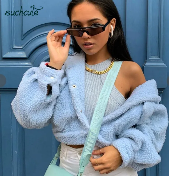 SUCHCUTE бархатное плюшевое пальто из искусственного меха для женщин, куртка на пуговицах Modis из овечьей шерсти, теплое зимнее пальто, женская верхняя одежда