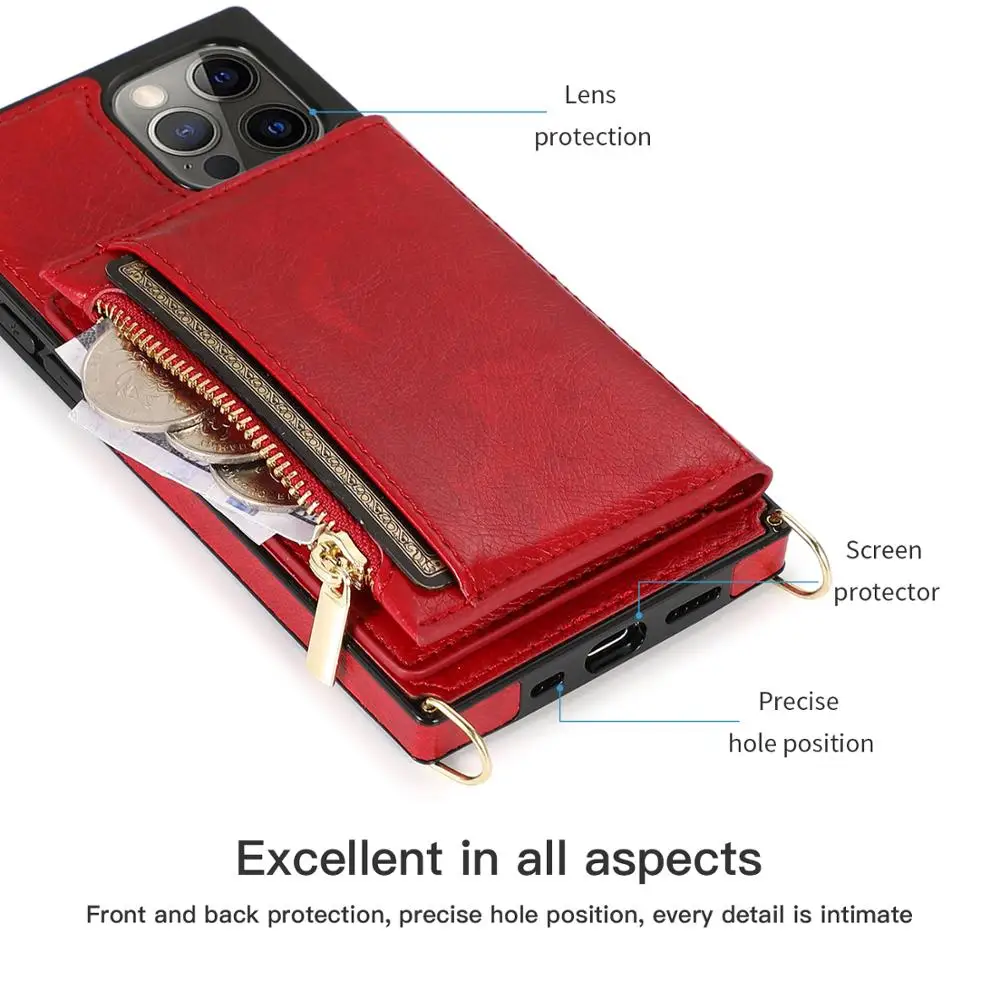 

Luxury Leather Wallet Strap Cord Crossbody Case for iPhone 12 11 Pro Max X XR XSMax 6 7 8 XS Shoulder Lanyard Card Holder Cover
