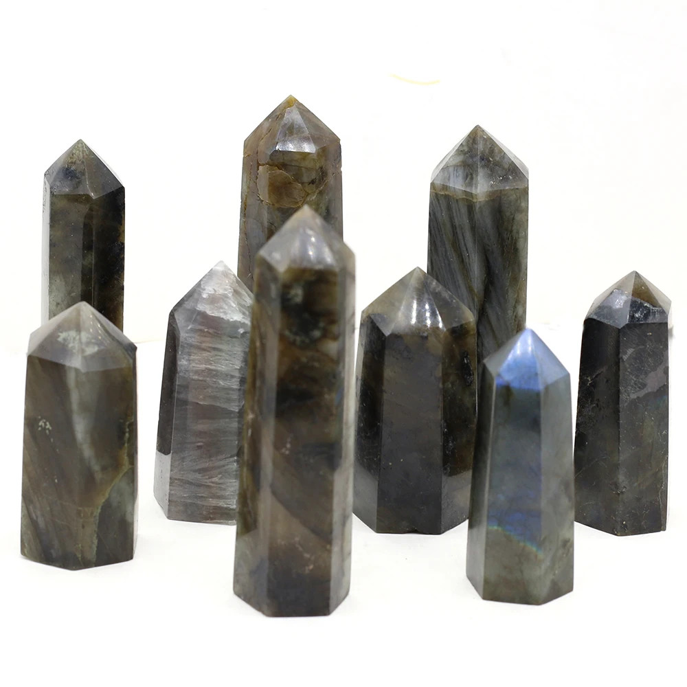 

Natural Flash Labradorite Point Wand Crystal Healing Energy Quartz Reiki Polished Hexagonal Prisms Gems Collectible Crafts 1PC