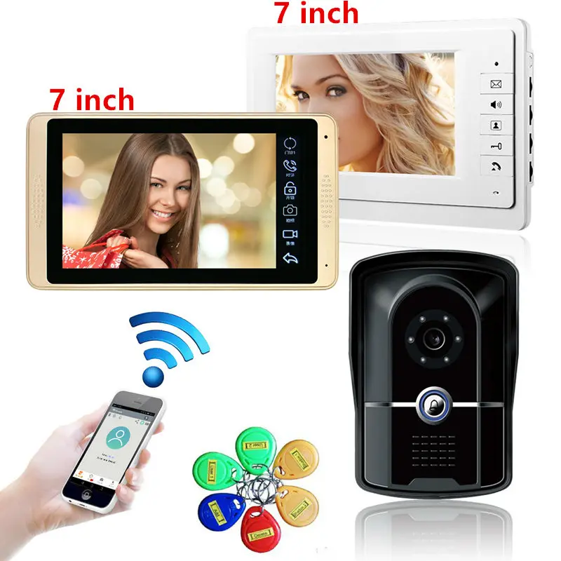 

DIY 7 Inch Wired WiFi Smart IP Video Door Phone Intercom System with 1x1000TVL Wired Doorbell Camera,Support Remote unlock